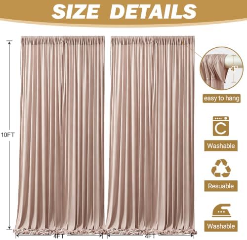 8ftx10ft Wrinkle Free Nude Blush Backdrop Curtain - 10 Feet Photography Backdrop Drapes, Silky Polyester Back, alternate view