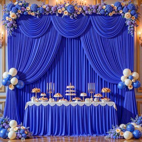 8ftx10ft Wrinkle Free Royal Blue Backdrop Curtain - 10 Feet Photography Backdrop Drapes, Silky Polyester Back, alternate view