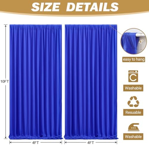 8ftx10ft Wrinkle Free Royal Blue Backdrop Curtain - 10 Feet Photography Backdrop Drapes, Silky Polyester Back, alternate view
