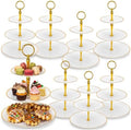 8Pack 3 Tier Cupcake Stand Bulk, Plastic White 3 Tiered Dessert Stand with Gold Edges Thick Round Shape Serving