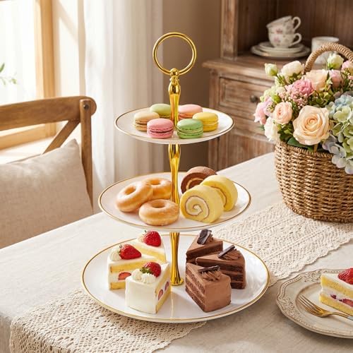 8Pack 3 Tier Cupcake Stand Bulk, Plastic White 3 Tiered Dessert Stand with Gold Edges Thick Round Shape Serving, alternate