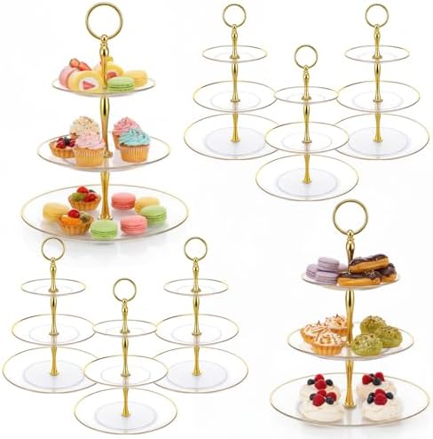 8Pack Cupcake Stand, Dessert Stand, Clear, 3 Tier, Plastic in Clear-8Pcs