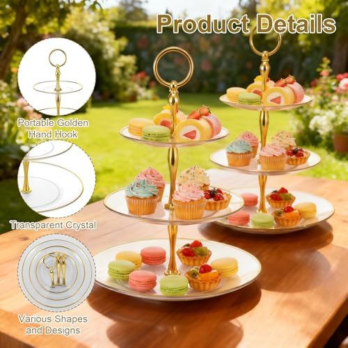 8Pack Cupcake Stand, Dessert Stand, Clear, 3 Tier, Plastic in Clear-8Pcs, alternate view 4
