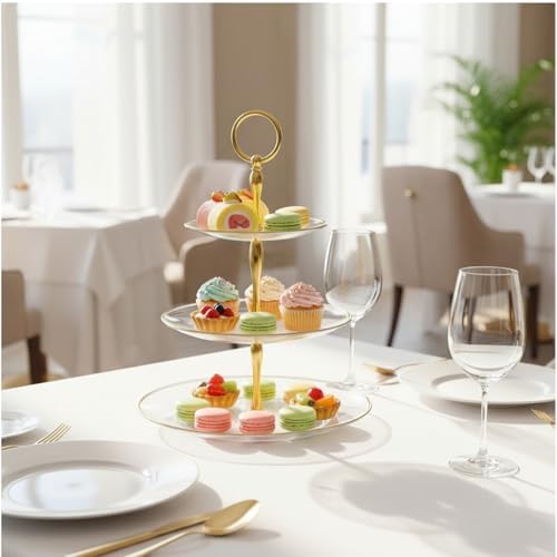 8Pack Cupcake Stand, Dessert Stand, Clear, 3 Tier, Plastic in Clear-8Pcs, alternate view 5