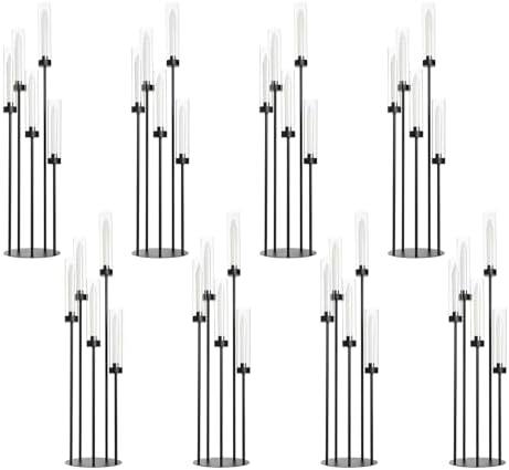 8Pcs 39.8'' 5 Arm Black Candelabra Table Centerpiece for Wedding in Black
