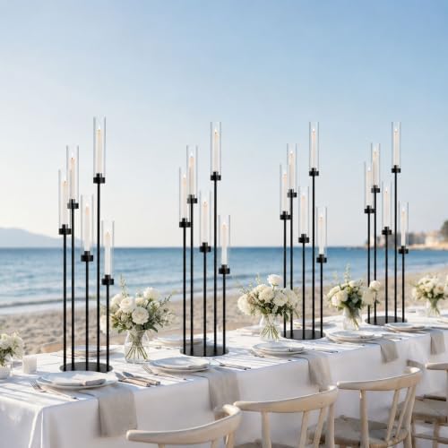 8Pcs 39.8'' 5 Arm Black Candelabra Table Centerpiece for Wedding in Black, alternate view 2