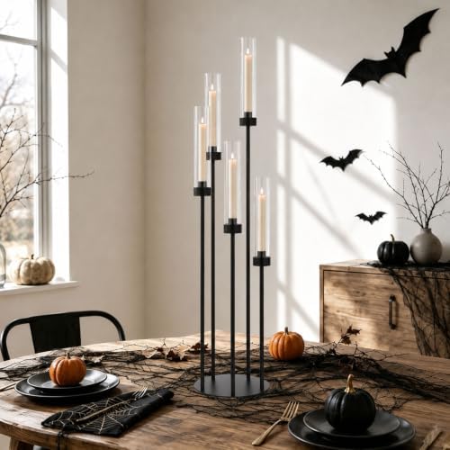 8Pcs 39.8'' 5 Arm Black Candelabra Table Centerpiece for Wedding in Black, alternate view 4