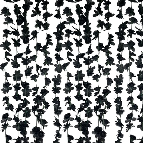 8Pcs 63Ft Black Rose Garland, Fake Rose Hanging Flowers, Artificial Flower Vine, Hanging Floral Vine Garland for