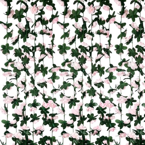 8Pcs 63Ft Light Pink Rose Garland, Fake Rose Hanging Flowers, Artificial Flower Vine, Hanging Floral Vine