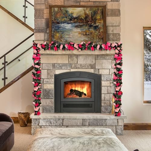 8Pcs 63Ft Pink Rose Garland, Fake Rose Hanging Flowers, Artificial Flower Vine, Hanging Floral Vine Garland for, alternate