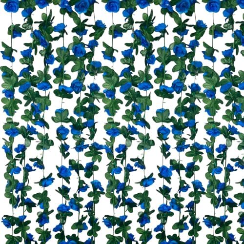 8Pcs 63Ft Royal Blue Rose Garland, Fake Rose Hanging Flowers, Artificial Flower Vine, Hanging Floral Vine