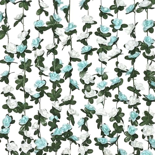 8Pcs 66Ft Flower Garland Rose Vines Blue & White Floral Garland Flower Vine in Blue and White
