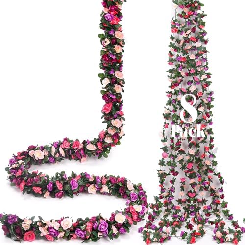 8Pcs 66FT Pink and Purple Flower Garland for Wedding Backdrop