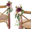 8pcs Aisle Pew Artificial Flowers Arrangements for Wedding Ceremony Chair Back Floral Decorations with Chiffon