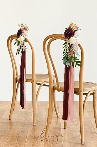 8pcs Aisle Pew Artificial Flowers Arrangements for Wedding Ceremony Chair Back Floral Decorations with Chiffon, alternate