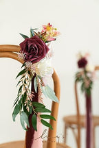 8pcs Aisle Pew Artificial Flowers Arrangements for Wedding Ceremony Chair Back Floral Decorations with Chiffon, alternate