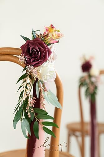 8pcs Aisle Pew Artificial Flowers Arrangements for Wedding Ceremony Chair Back Floral Decorations with Chiffon, alternate