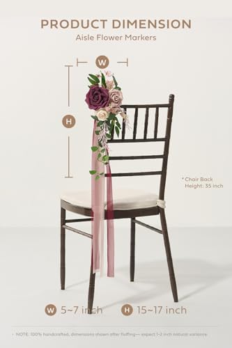 8pcs Aisle Pew Artificial Flowers Arrangements for Wedding Ceremony Chair Back Floral Decorations with Chiffon, alternate