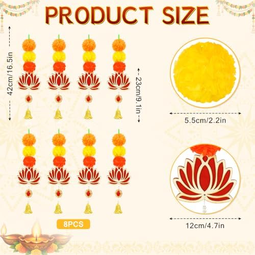 8PCS Artificial Marigold Garland with Lotus for Home Diwali Decoration, alternate view 2