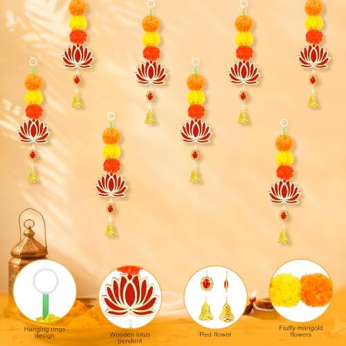 8PCS Artificial Marigold Garland with Lotus for Home Diwali Decoration, alternate view 4