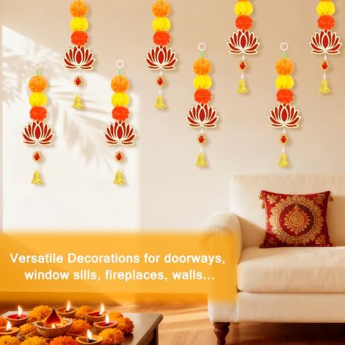 8PCS Artificial Marigold Garland with Lotus for Home Diwali Decoration, alternate view 5