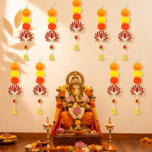 8PCS Artificial Marigold Garland with Lotus for Home Diwali Decoration, alternate view 6