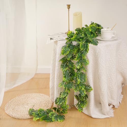 8Pcs Artificial Monstera Leaf Vines 5.6Ft Greenery Garland, alternate view 6