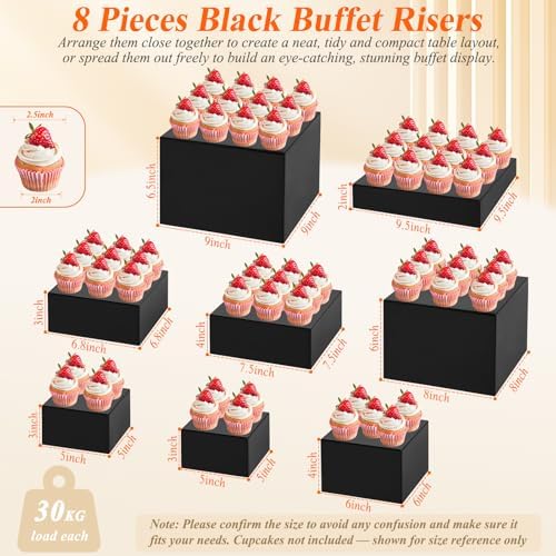 8Pcs Black Acrylic Buffet Risers with Mini Sign and Marker, Black Acrylic Risers for Party Catering Dessert, alternate view 2
