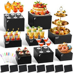 8Pcs Black Acrylic Buffet Risers with Mini Sign and Marker, Food Display Risers for Party Catering Dessert