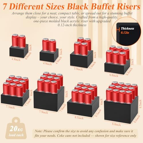 8Pcs Black Acrylic Buffet Risers with Mini Sign and Marker, Food Display Risers for Party Catering Dessert, alternate view 2