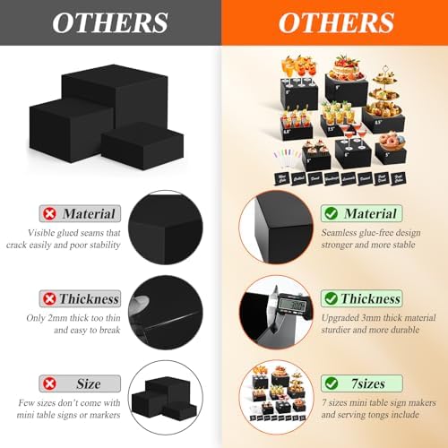 8Pcs Black Acrylic Buffet Risers with Mini Sign and Marker, Food Display Risers for Party Catering Dessert, alternate view 3