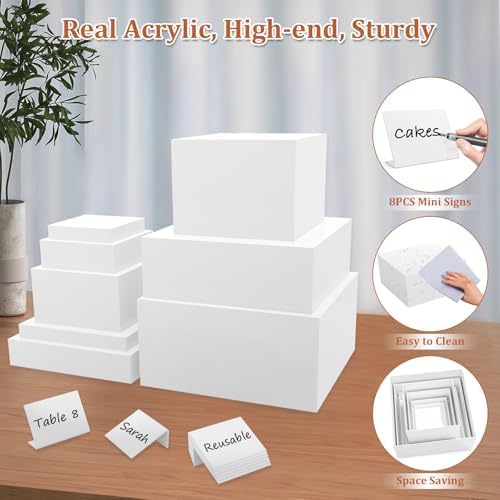 8PCS Buffet Risers, Acrylic Large Food Risers with Mini Signs, Buffet Table Acrylic Cube Display Stands Box, alternate view 4