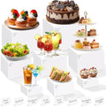 8PCS Buffet Risers, White Acrylic Risers for Buffet Table with Mini Sign in White