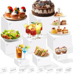 8PCS Buffet Risers, White Acrylic Risers for Buffet Table with Mini Sign in White