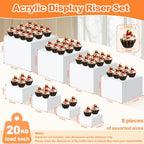 8PCS Buffet Risers, White Acrylic Risers for Buffet Table with Mini Sign in White, alternate view 2