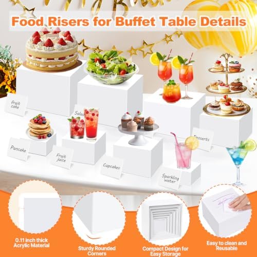 8PCS Buffet Risers, White Acrylic Risers for Buffet Table with Mini Sign in White, alternate view 4