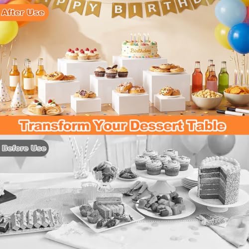 8PCS Buffet Risers, White Acrylic Risers for Buffet Table with Mini Sign in White, alternate view 6