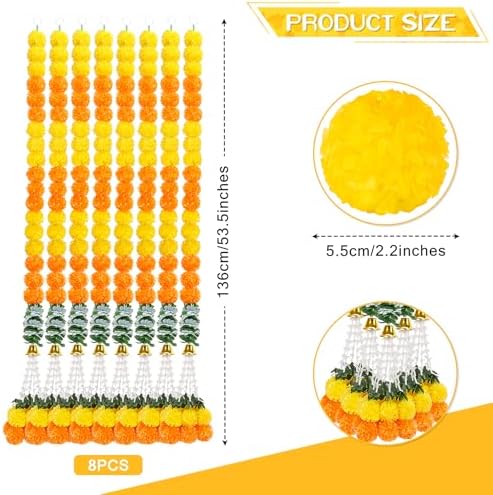 8PCS Diwali Artificial Marigold Garland for Home Weeding Party Decorations, alternate view 2