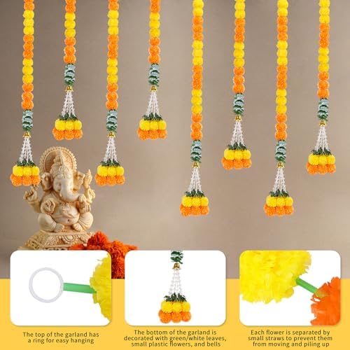8PCS Diwali Artificial Marigold Garland for Home Weeding Party Decorations, alternate view 3