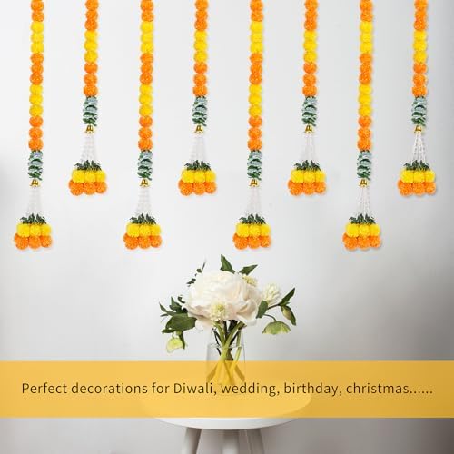8PCS Diwali Artificial Marigold Garland for Home Weeding Party Decorations, alternate view 4