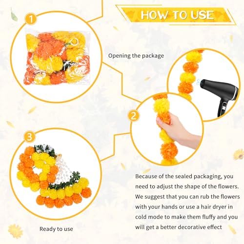 8PCS Diwali Artificial Marigold Garland for Home Weeding Party Decorations, alternate view 5