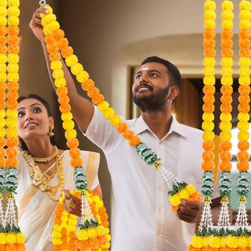 8PCS Diwali Artificial Marigold Garland for Home Weeding Party Decorations, alternate view 7
