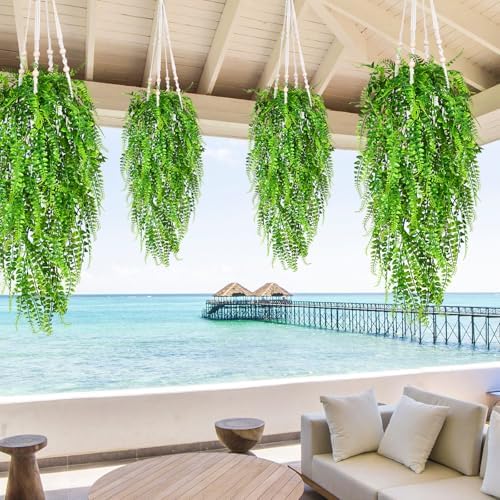8Pcs Fake Ferns Fake Hanging Plants Artificial Ferns Vine Greenery, alternate view 4
