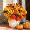 8Pcs Fake Flowers Artificial Mums for Outdoors, UV Resistant Faux Mums for Outdoor Planters Realistic