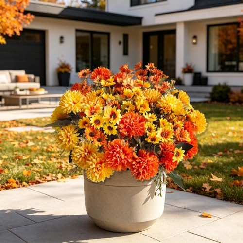 8Pcs Fake Flowers Artificial Mums for Outdoors, UV Resistant Faux Mums for Outdoor Planters Realistic, alternate view 5