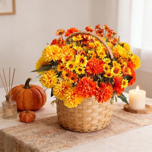 8Pcs Fake Flowers Artificial Mums for Outdoors, UV Resistant Faux Mums for Outdoor Planters Realistic, alternate view 6
