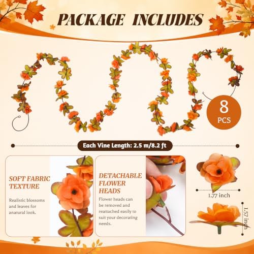 8Pcs Fall Garland, 8.2FT Artificial Flower Vines for Fall Decor, alternate view 3