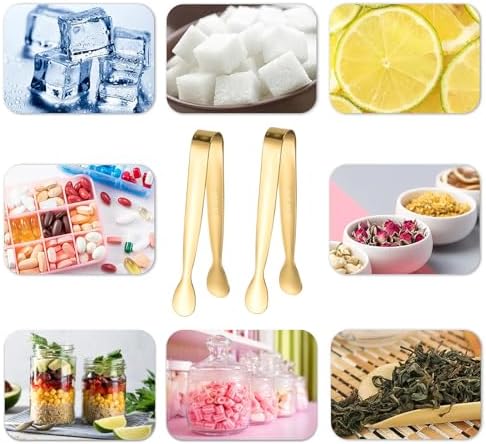 8PCS Gold Mini Metal Tongs,4.3"/11cm, Stainless Steel 304, for Ice Cube, Sugar in Gold, alternate view 5