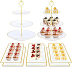 8PCS Gold-Rim Cake Plastic Dessert Display Stands Sets for Party in white