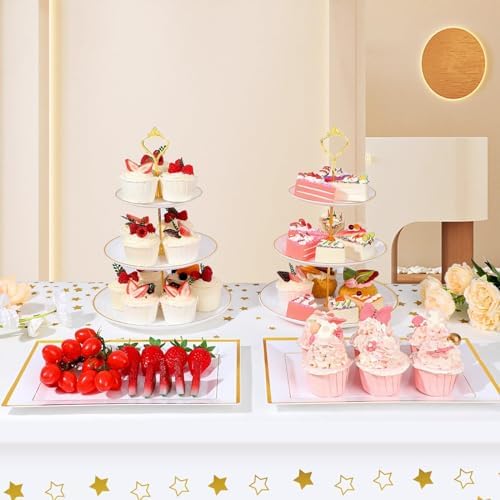 8PCS Gold-Rim Cake Plastic Dessert Display Stands Sets for Party in white, alternate view 2